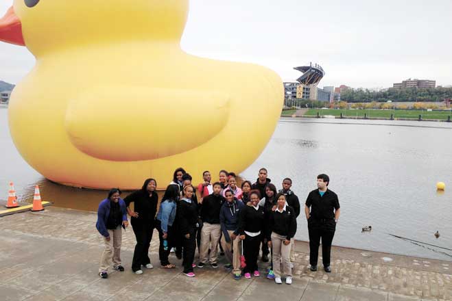 Physics class visits famous Rubber Duck (Photos courtesy of Urban Pathways Charter School)