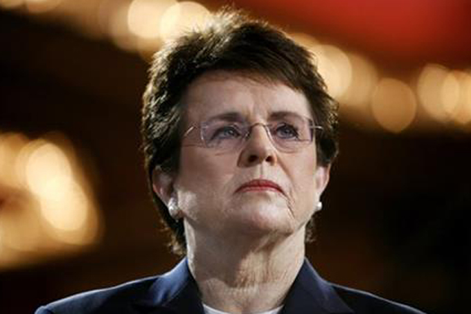 Tennis champion Billie Jean King is introduced during a town hall conversation hosted by the group Women for Hillary in New York. The White House says King and U.S. Ambassador to Russia Michael McFaul will join the opening ceremonies of the Winter Olympics next year in Sochi, Russia. (AP Photo/Jason DeCrow, File)