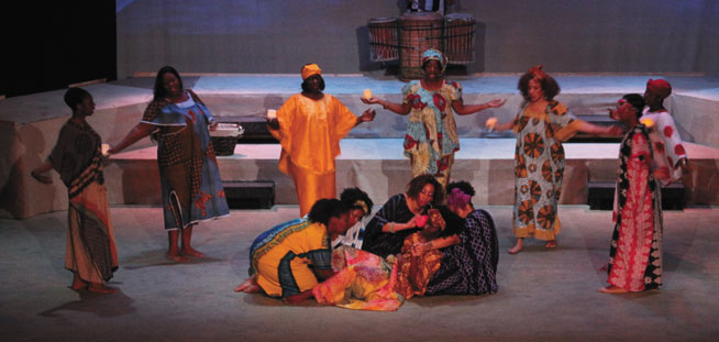 GIVING BIRTH—Mary gives birth to baby Jesus