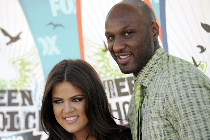 This Aug. 8, 2010 file photo shows Khloe Kardashian and Lamar Odom arriving at the Teen Choice Awards in Universal City, Calif. (AP Photos/Chris Pizzello, file)
