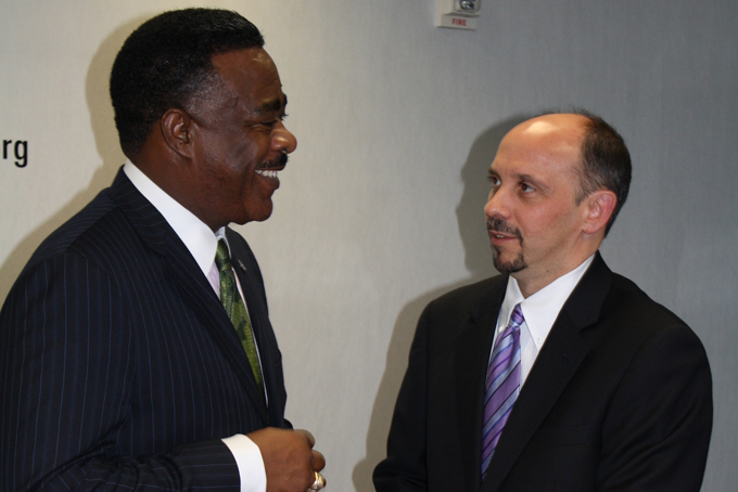 Lumina Foundation President Jamie Merisotis (right) with Dr. Wright Lassiter; Chancellor, Dallas County Community College District. (Courtesy Photo)