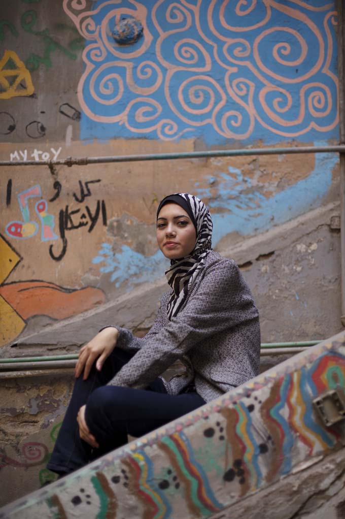 Egyptian rapper Myam Mahmoud poses for a portrait in downtown Cairo. (AP Photo/Maya Alleruzzo)