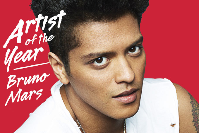 This image provided by Billboard shows Artist of the Year Bruno Mars on the cover of Billboard magazine. Billboard announced Friday, Dec. 13, 2013, that the pop crooner is the year’s top overall artist. (AP Photo/Billboard, Kai Z. Feng)