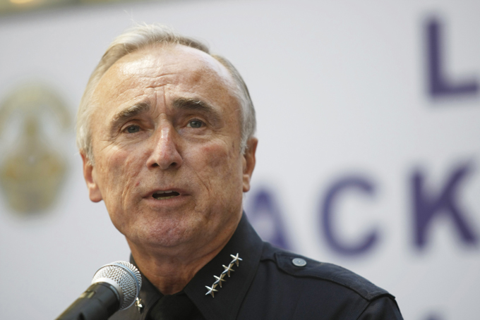In this Aug. 6, 2009 file photo, William Bratton, then head of the Los Angeles police department, speaks at a new conference in Los Angeles. (AP Photo/Philip Scott Andrews, File)