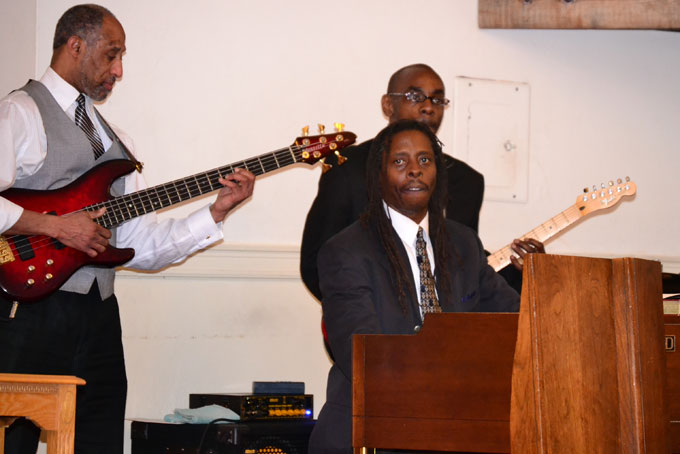 OLD TIME RHYTHM—The choir band includes, in no order, Rodney McBride, Ernest Pollard, Ronald Williams and Andrew Wingfield. 