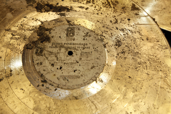 This Feb. 23, 2010 file photo, shows a gold record of Philadelphia native Teddy Pendergrass that was recovered in the aftermath of a fire at Philadelphia International Records in Philadelphia.  (AP Photo/Matt Rourke, File)