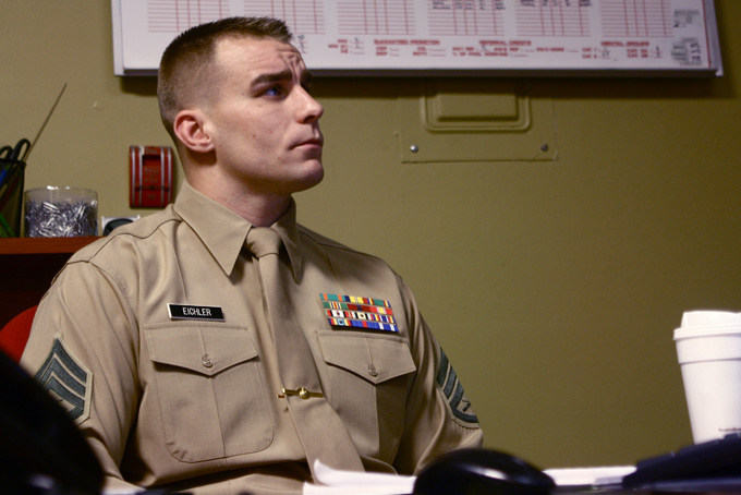 Staff Sergeant Anthony Eichler oversees three Marines recruiters in State College, Altoona and Dubois. (Photo by Alexandra Kanik / PublicSource)