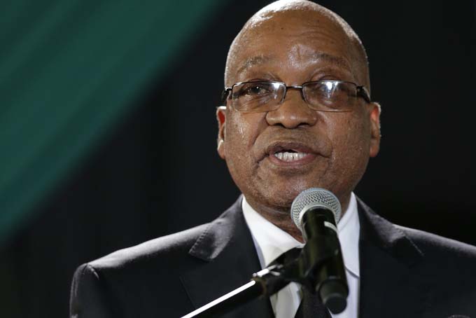 South African President Jacob Zuma, speaks during former president Nelson Mandela's a farewell ceremony by the African National Congress at Waterkloof Air Base on the outskirts of Pretoria, South Africa, Saturday, Dec. 14, 2013. (AP Photo/Themba Hadebe)