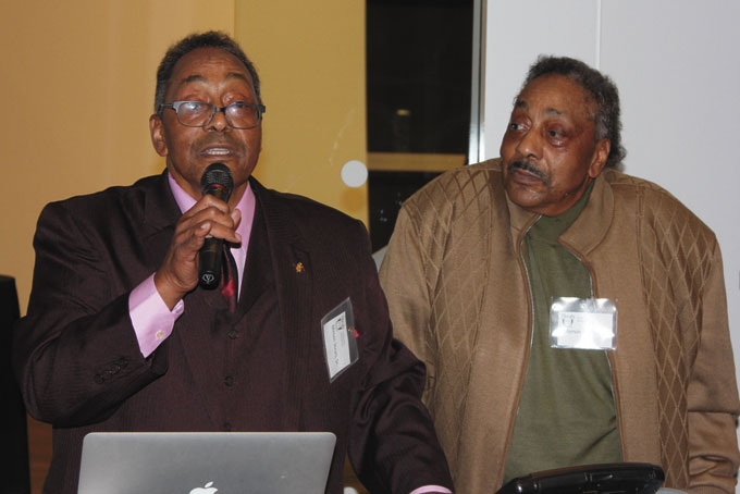 THE STEALS BROTHERS welcoming everyone to the event. Left, with mic is Melvin and Mervin. (Photos by J.L. Martello)