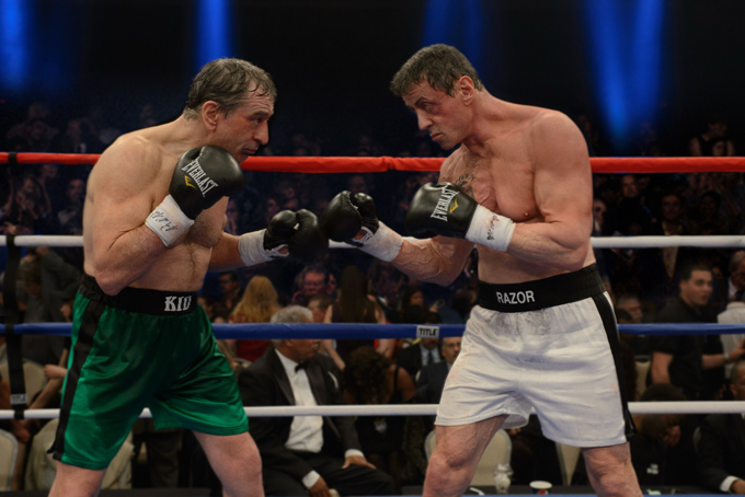  This image released by Warner Bros. Pictures shows Robert De Niro as Billy 'The Kid' McDonnen, left, and Sylvester Stallone as Henry "Razor" Sharp, in a scene from "Grudge Match." One was once the Raging Bull himself. The other is, of course, Rocky. Boxing has made for a lot of great story lines on the big screen, but the latest one matching 60-something actors Robert De Niro and Sylvester Stallone may be the biggest stretch ever. (AP Photo/Warner Bros. Pictures, Ben Rothstein)