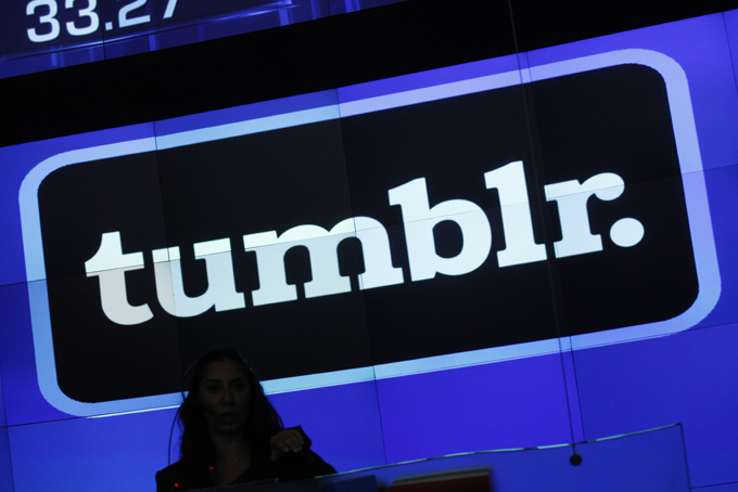 In this Thursday, July 11, 2013 photo, the Tumblr logo is displayed at Nasdaq, in New York. Yahoo has paid $1.1 billion to buy the blogging site Tumblr in one of this year's most buzzed-about deals. (AP Photo/Mark Lennihan)