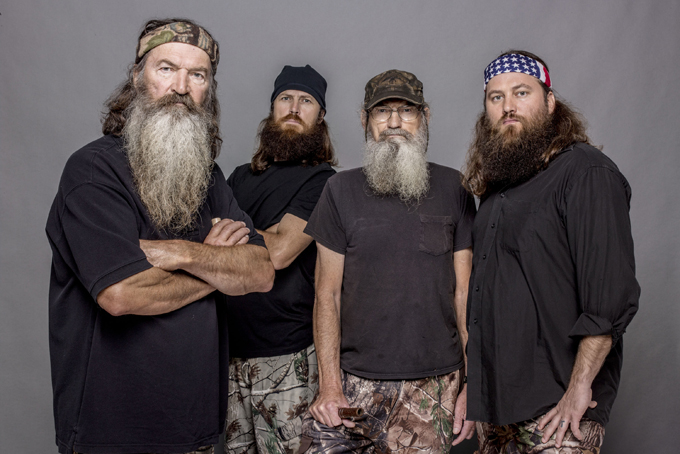 This 2012 photo released by A&E shows, from left, Phil Robertson, Jase Robertson, Si Robertson and Willie Robertson from the A&E series, "Duck Dynasty." (AP Photo/A&E, Zach Dilgard)