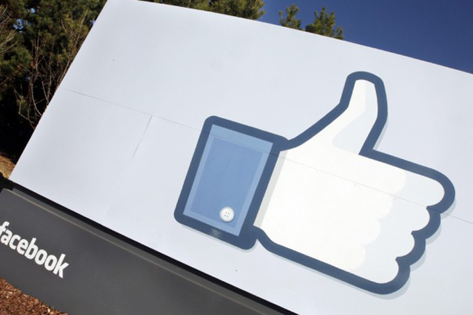The Facebook “like” icon is displayed outside of Facebook’s headquarters in Menlo Park, Calif., Jan. 12, 2012. (Paul Sakuma/AP)