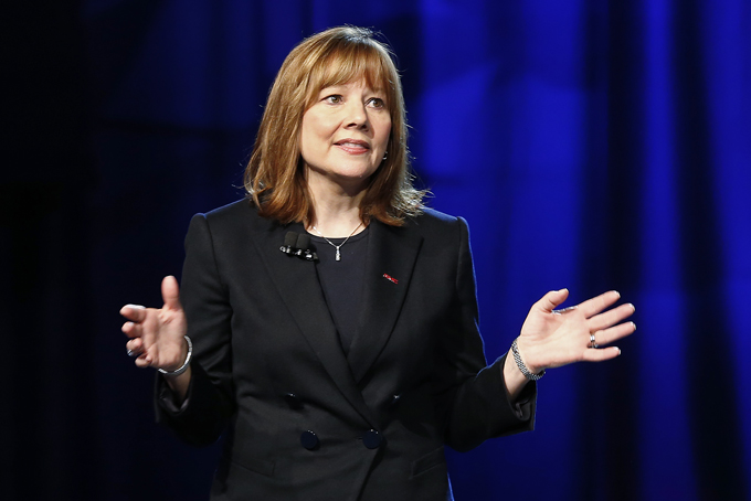 Incoming General Motors CEO Mary Barra speaks during the debut of the 2015 GMC Canyon at media previews for the North American International Auto Show, Sunday, Jan. 12, 2014, in Detroit. (AP Photo/Paul Sancya)