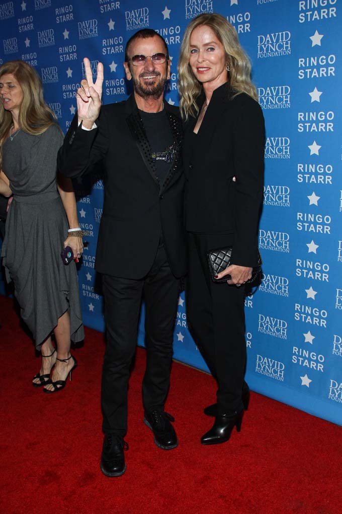 Musician Ringo Starr and wife/actress Barbara Bach attend the David Lynch Foundation Honors Ringo Star "A Lifetime of Peace & Love" event held at the El Rey Theatre, Monday, Jan. 20, 2014, in Los Angeles. (Photo by Paul A. Hebert/Invision/AP)