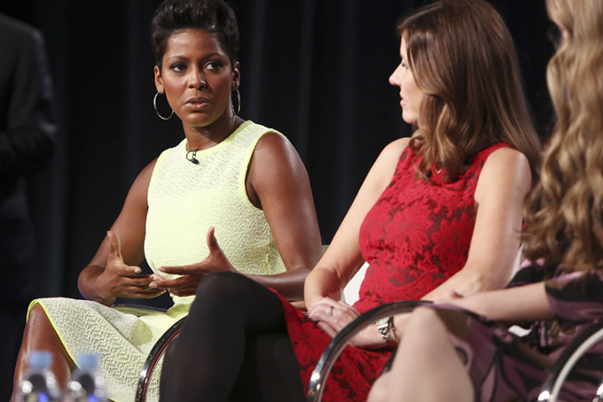 From left, Tamron Hall, host of Deadline: Crime with Tamron Hall, Sharon Scott, Executive Vice President of NBC News' Peacock Productions, and Alicia Kozakiewica, Internet Safety & Awareness Advocate and Founder of the Alicia Project, speak during the Discovery Communications TCA Panel, Thursday, Jan. 9, 2014, at The Langham Hotel in Pasadena, Calif. (Bret Hartman/AP Images for Discovery)