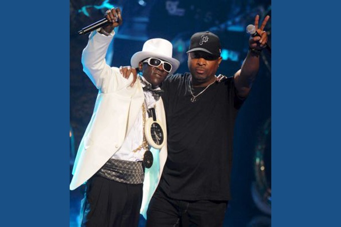 Rappers Flavor Flav, left, and Chuck D of Public Enemy perform at Brooklyn Academy of Music, Sept. 23, 2009. (AP Photo/File)