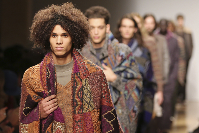 A model wears a creation for Missoni men's Autumn-Winter 2014 collection, part of the Milan Fashion Week, unveiled in Milan, Italy, Sunday, Jan. 12, 2014. (AP Photo/Antonio Calanni)
