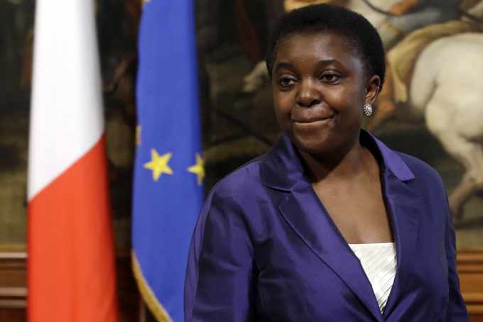 In this Sunday, April 28, 2013 file photo, Italian Integration Minister Cecile Kyenge arrives at the Premier's office in Rome's Chigi palace. (AP Photo/Gregorio Borgia, File)