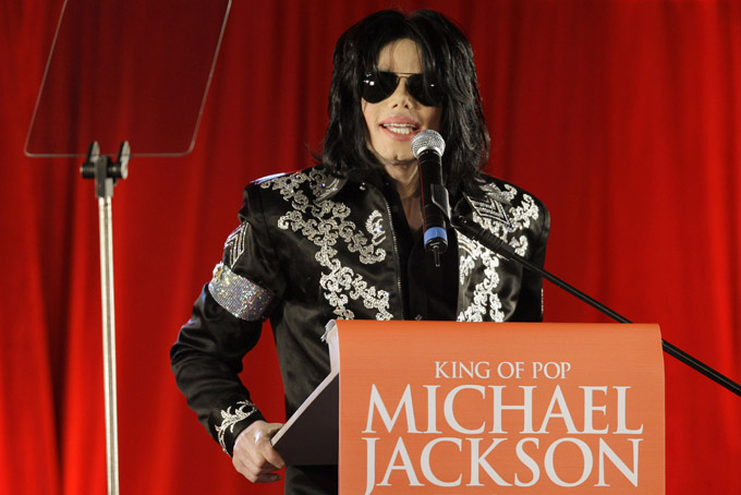 In this March 5, 2009 file photo, US singer Michael Jackson announces that he is set to play a series of comeback concerts at the London O2 Arena in July, which he announced at a press conference at the London O2 Arena. (AP Photo/Joel Ryan, File)