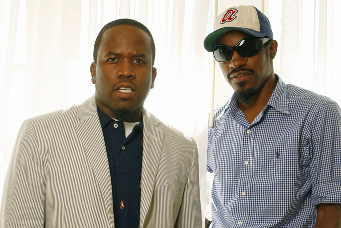 This Aug. 11, 2006 file photo shows musicians Andre Benjamin, right, and Big Boi, of the musical group Outkast in Los Angeles. (AP Photo/Damian Dovarganes, File)