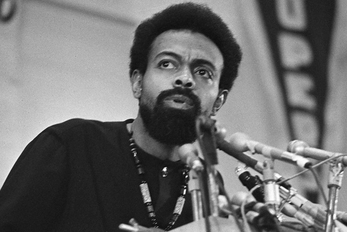 This March 12, 1972 file photo shows poet and social activist Amiri Baraka speaking during the Black Political Convention in Gary, Ind. (AP Photo/Julian C. Wilson, File)