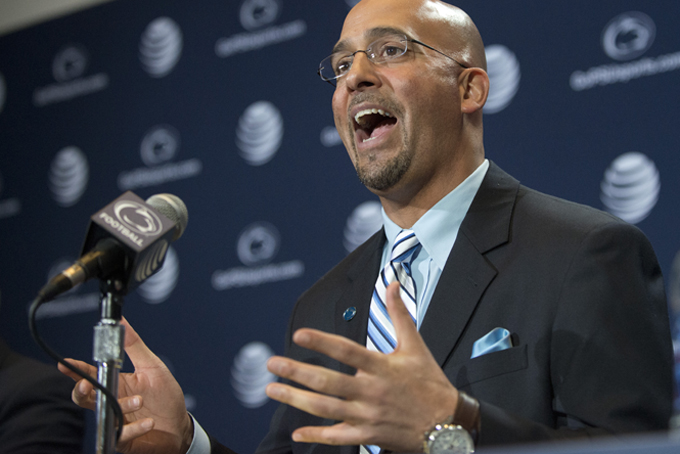 James Franklin answers questions from reporters after he was introduced as Penn State's new football coach during a news conference on Saturday Jan. 11, 2014, in State College, Pa. (AP Photo/John Beale)