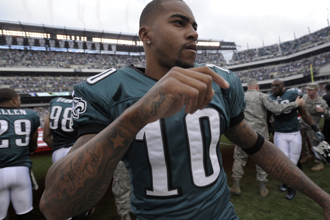 Philadelphia Eagles' DeSean Jackson is seen during an NFL football game against Washington Redskins in Philadelphia, Sunday, Nov. 17, 2013 file photo. (AP Photo/Michael Perez)