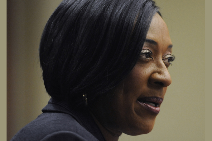 In this Dec. 20, 2013 photo, Dr. Gwendolyn Boyd is offered the presidency of Alabama State University by the Board of Trustees at the ASU campus in Montgomery, Ala. (AP Photo/The Montgomery Advertiser, Mickey Welsh)