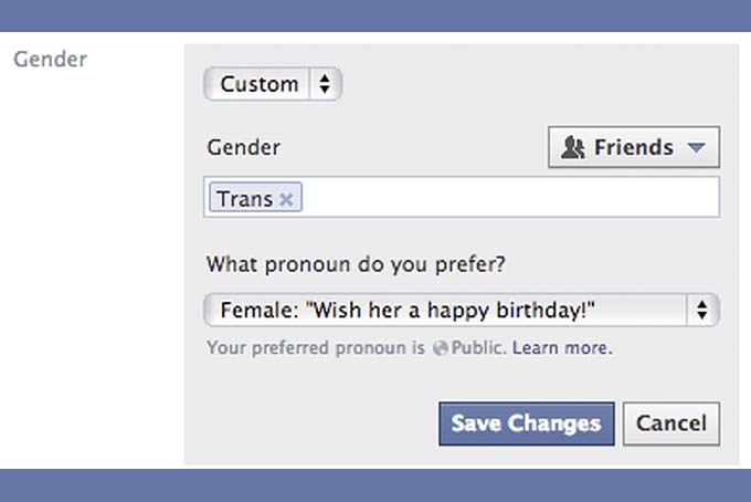 This screen shot released by Facebook shows the new gender option screen. (AP Photo/Facebook)
