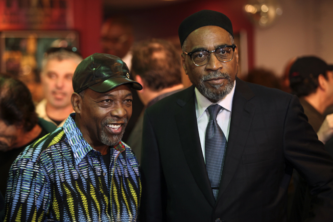 In this Nov. 17, 2010, file photo, Kenny Gamble, right, and Leon Huff pose for a photo during a street naming ceremony, in Philadelphia. (AP Photo/ Joseph Kaczmarek, File)