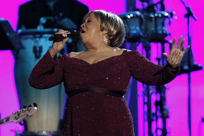 In this Feb. 13, 2011, file photo, Mavis Staples performs onstage during the pre-telecast at the 53rd annual Grammy Awards in Los Angeles. (AP Photo/Matt Sayles, Fi)