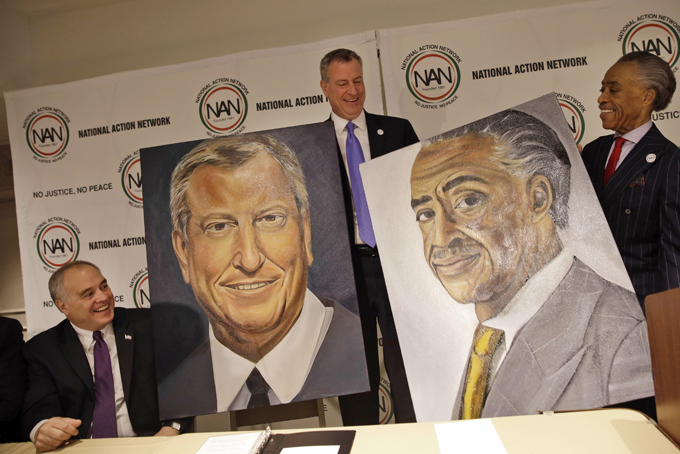 Thomas DiNapoli, Bill de Blasio,  Al Sharpton