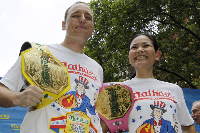 Joey Chestnut, Sonya Thomas, Michael Bloomberg