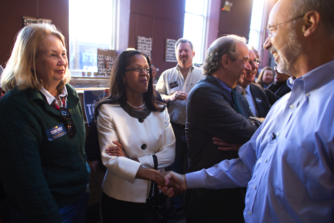 Democratic gubernatorial candidate Tom Wolf holds a rally in Harrisburg