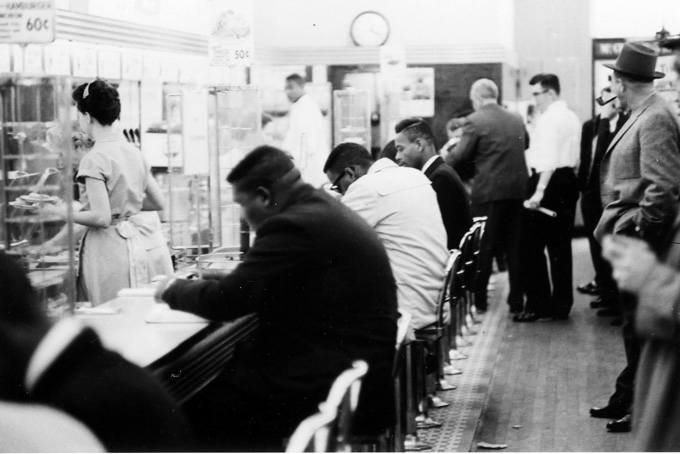 In this February 1960 file photo, people take part in a civil rights "sit-in" protest at the lunch counter in McCrory's in Rock Hill, S.C.  (AP Photo/The Herald, File) 