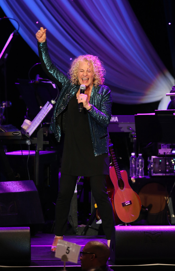 Carole King performs on stage the 2015 Clive Davis Pre-Grammy Gala show at the Beverly Hilton Hotel on Saturday, Feb. 7, 2015, in Beverly Hills, Calif. (Photo by Paul Hebert/Invision/AP)