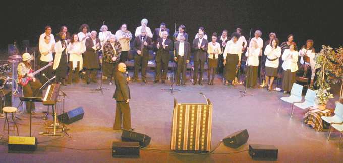 CITYWIDE MASS CHOIR—The Urban League of Greater Pittsburgh hosted its Urban League Sunday, Feb. 8, at the August Wilson Center. The worship service included Overseer Ennis Tait of the Church of the Living God in Ohio as the guest speaker. There was also a special performance from the Citywide Mass Choir, pictured above, under the direction of Deryck Tines. (Photos by J.L. Martello) 