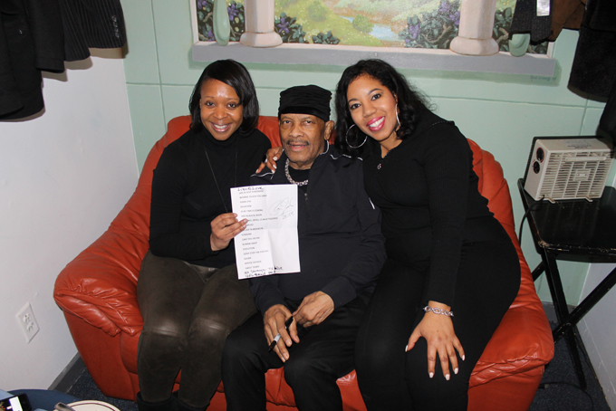 Backstage, Beverly Fields and Michelle Bailey talk shop with Roy Ayers, expressing their longtime devotion as fans of the legendary musician. (Photo by Timothy Cox)