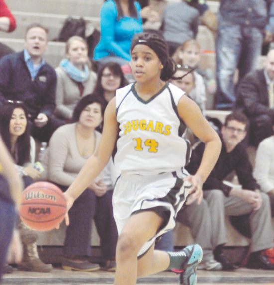 JANIYA BEASLEY of Sterrett scored 10 points but it was not enough as the Cougars lost 35-23 to Colfax in the City League Middle School championship.