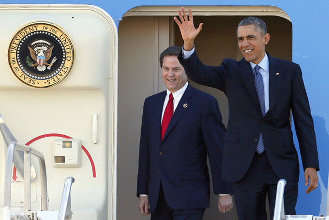 Rep. Donald Norcross, left, leaves Air Force One at Joint Base McGuire-Dix in Wrightstown with President Obama on Dec. 15. Norcross has been recommended for a seat on the House Armed Services Committee, putting him in a position try to protect the base from government spending cuts. (AP Photo/File)) 