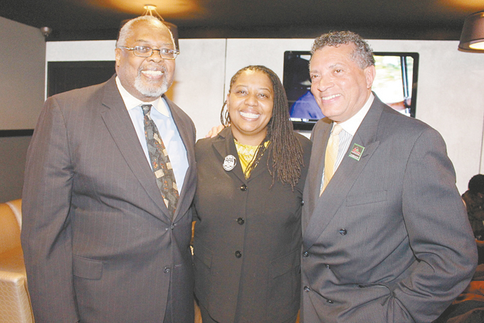 THE OLD SUPPORTING THE NEW—From left: Sala Udin, Brandi Fisher and Tim Stevens. (Photos by J.L. Martello)