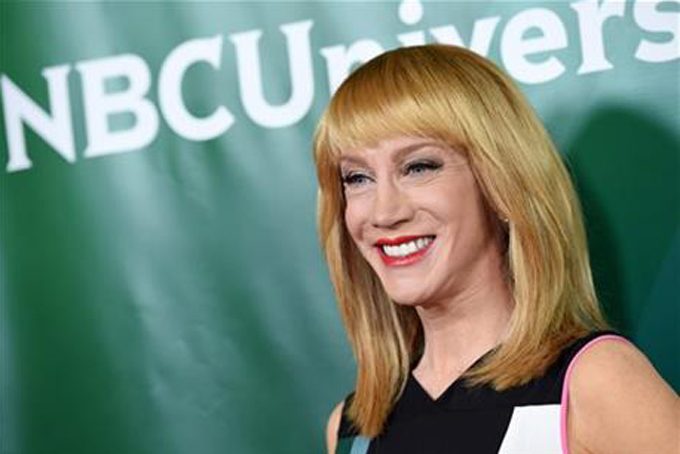 In this Thursday, Jan. 15, 2015, file photo, Kathy Griffin of the E! show "Fashion Police" poses at the NBCUniversal Cable 2015 Winter TCA Press Tour at The Langham Huntington Hotel, in Pasadena, Calif. Griffin announced her departure from the E! program "Fashion Police," Thursday, March 12, in a posting on her Twitter account, which was verified by her office. (Photo by Chris Pizzello/Invision/AP, File)