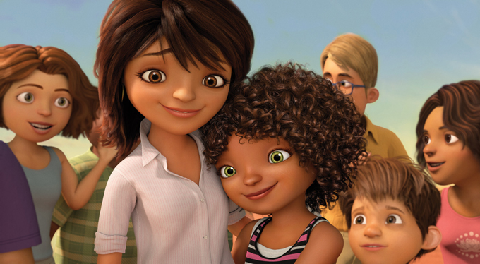 In this image released by DreamWorks Animation, characters Lucy, voiced by Jennifer Lopez, left, and Tip, voiced by Rihanna appear in a scene from the animated film "Home." (AP Photo/DreamWorks Animation)