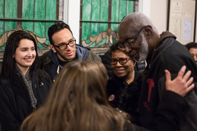 SURVIVOR—Family members of Rev. James Reeb meet with Leroy Moton on Thursday, March 5, during a memorial at the Tabernacle Baptist Church in Selma, Ala. (AP Photo/The Casper Star-Tribune, Ryan Dorgan) 