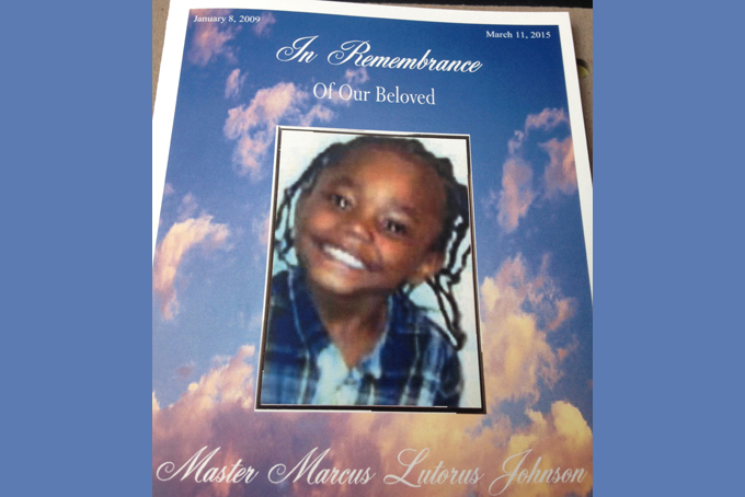This image provided by Marcus Johnson Sr. shows Marcus Johnson Jr.'s funeral pamphlet.  (AP Photo/Marcus Johnson Sr.)   