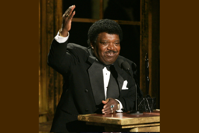 In this March 14, 2005 file photo, Percy Sledge accepts his award during the Rock and Roll Hall of Fame induction ceremony in New York. Sledge, who recorded the classic 1966 soul ballad "When a Man Loves a Woman," died, Tuesday April 14, 2015. He was 74. (AP Photo/Julie Jacobson, File)