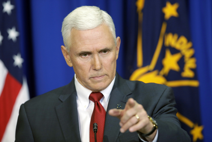 Indiana Gov. Mike Pence takes a question during a news conference, Tuesday, March 31, 2015, in Indianapolis. Republicans hoped to avoid a debate over social issues heading into the next presidential contest. Yet the backlash over a so-called religious freedom law in Indiana is highlighting the partys overwhelming opposition to same-sex marriage and forcing the GOPs leading presidential contenders to weigh in. "Its been a tough week," Pence said at the news conference. (AP Photo/Darron Cummings)