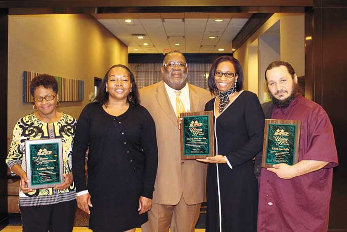 AWARDEES—The awardees from left: Connie Portis, Myra Blue, James Tucker, Kimberly Booth and “Ricco” J.L. Martello.