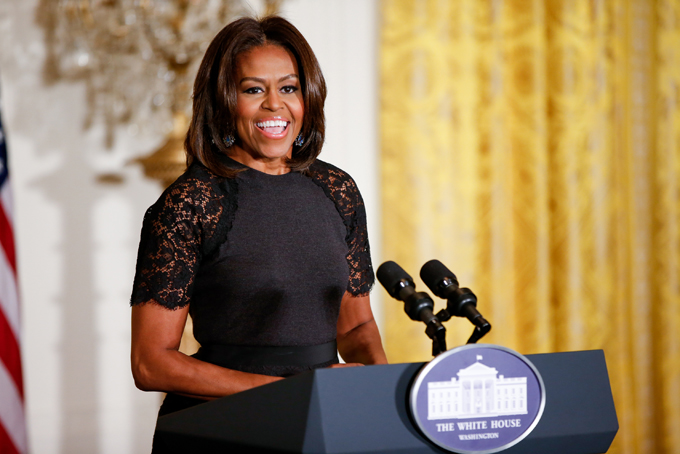 In this March 11, 2015, file photo, first lady Michelle Obama speaks in the East Room of the White House in Washington. (AP Photo/Andrew Harnik, File)